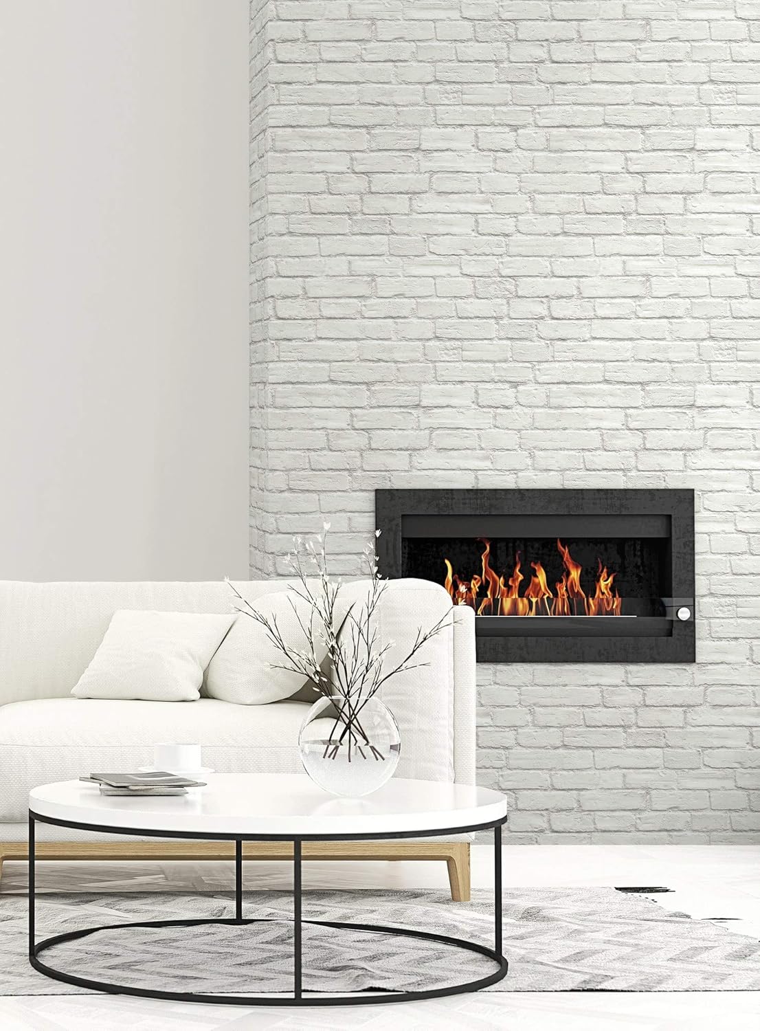 NextWall Vintage Whitewashed Brick Peel and Stick Wallpaper, Grey,white, 52.1 x 548.6 cm - Image 3