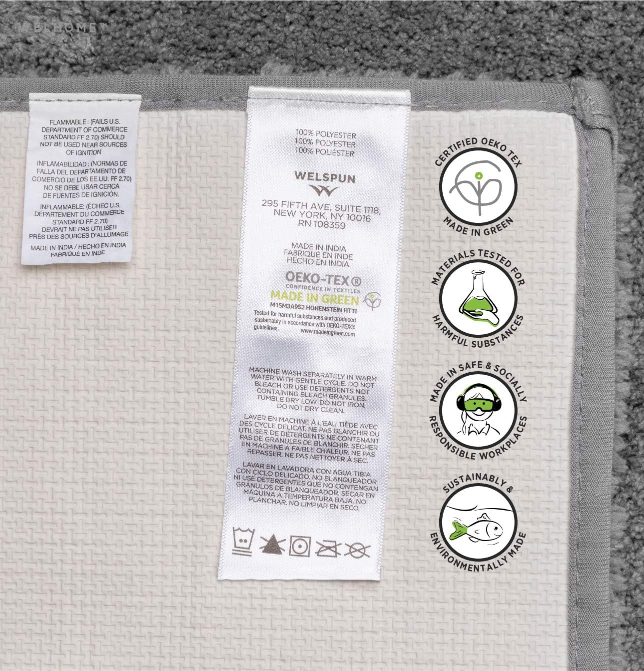Welhome 100% Microfiber Drylon Non Slip Bath Rug - Latex Backing - Ultra Absorbent - Quick Dry - Soft - Durable - Hotel Spa Bathroom Collection - 17"x 24", 21"x 34" - Gray: Kitchen & Dining