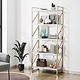 Shintenchi 5 Tiers Bookshelf, Classically Tall Bookcase Shelf,Industrial Book Rack,Modern Book Holder in Bedroom/Living Room/Home/Office, Storage Rack Shelves for Books/Movies,Gold