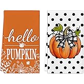 KIYIYZER Fall Hand Towels Set of 2 Watercolor Pumpkin Bathroom Decorative Towel Thanksgiving Decorations for Home Farmhouse Kitchen Harvest Gifts 18x26 Inch