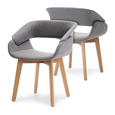 Ivinta Modern Grey Linen Accent Arm Chairs with Solid Wood Legs