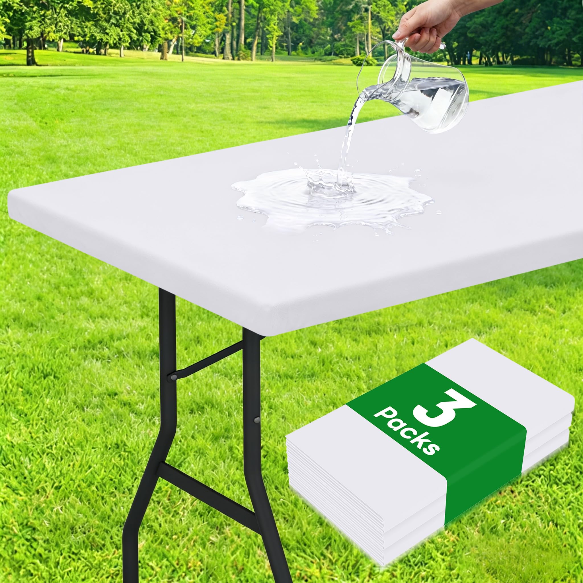smiry 3 pack rectangle table cloth, elastic fitted flannel backed vinyl tablecloths for 6ft folding 