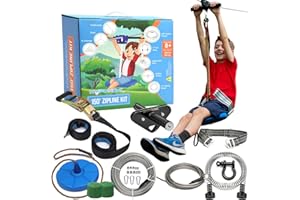 HYPONIX SPORTING Zip Line Kit for Kids and Adults, 100/120/150/200 ft, Up to 350 Lbs, Rustproof Stainless Steel, Quick Setup with Ratchet, Safety Harness, Backyard Adventure Fun Includes Climbing Holds