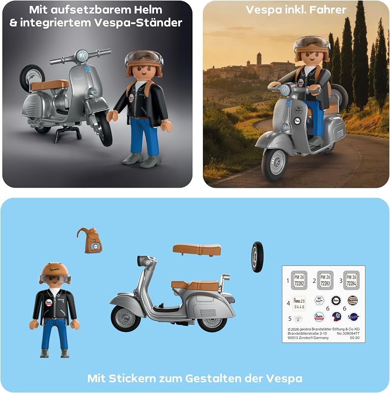 | Vespa | Vespa 80th Anniversary: Original Style | Jubiläums-Edition in silbernem Retro-Design mit Figur, Helm & Stickerbogen | Für Kinder ab 4 Jahren | 72282 — Foto 4 von 7