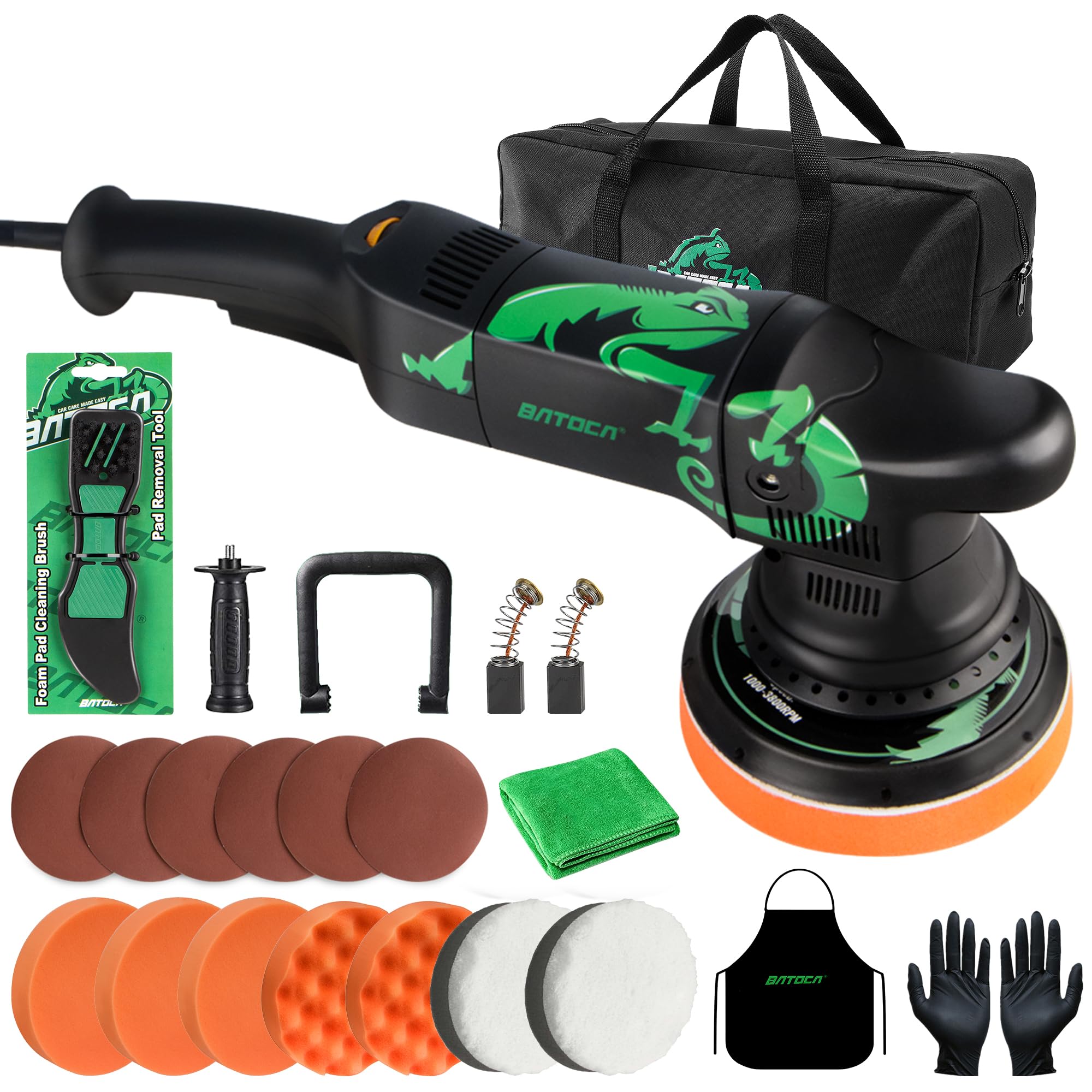 BATOCA T1 ポリッシャー ダブルアクション 電動 車 15mm ランダムオービタル式 コード式 研磨機 【100V 六段変速・1000-3800RPM 】700 W強力モータ 125mm 車磨き ヘッドライト バイク用 傷消しツール カーケア ツール 収納バック付 日本語説明書商品画像