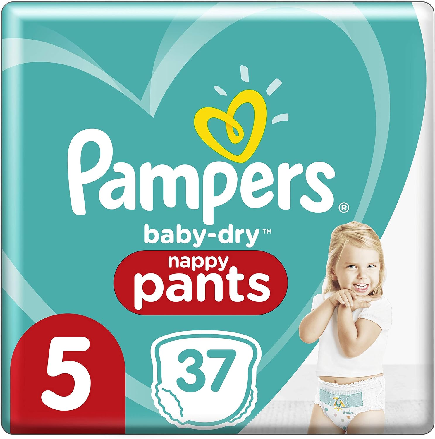 Pampers Nappies Size 5 (12 kg-17 kg) - Baby-Dry Pants, 37 Panties, White, Size 5 (37 Count)