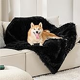 Bedsure Waterproof Dog Blankets for Large Dogs - Calming Cat Blanket for Couch Protector Washable, Long Faux Fur Pet Throw Blanket for Puppy, Reversible Furniture Protection, 40"x50", Black