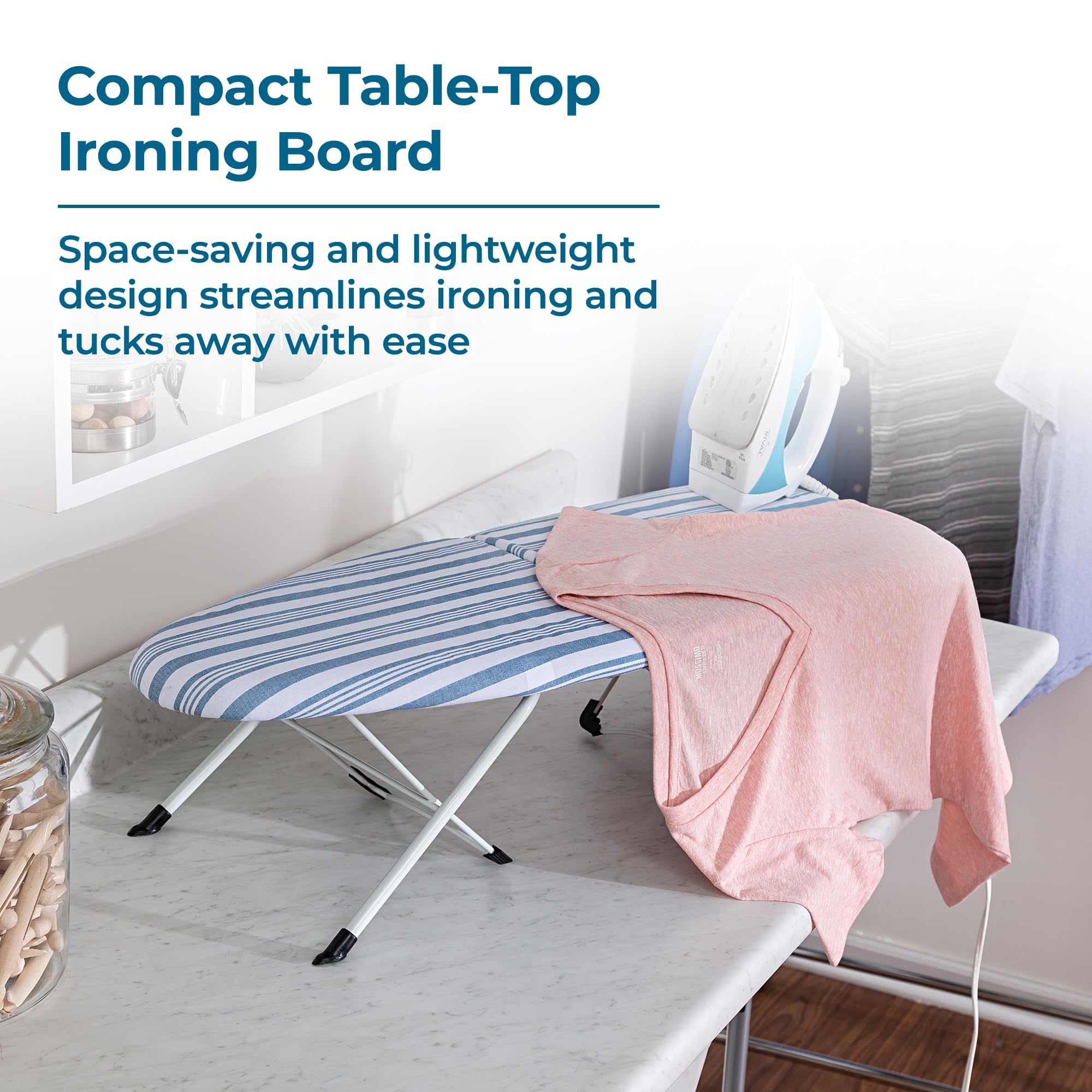 Honey-Can-Do Folding Tabletop Ironing Board with Iron Rest, Blue, 32” L x 12” W, Steel Frame