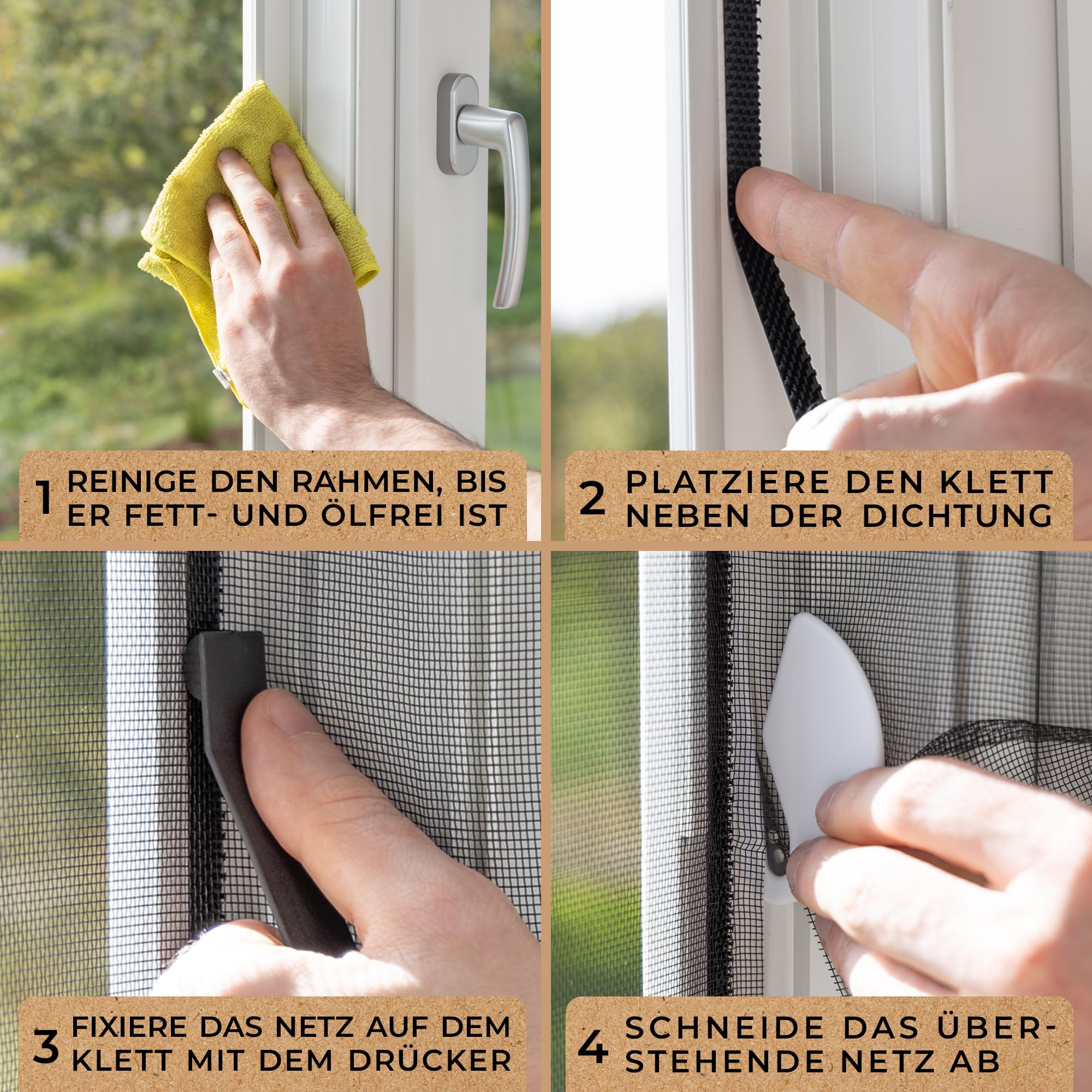 MÜCKENMEISTER® Fliegengitter Fenster (130x150cm, schwarz) aus Glasfaser - Fliegengitter zuschneidbar - Insektenschutz Fenster mit Klebestreifen - Fliegennetz Fenster - Mückennetz Fenster 5