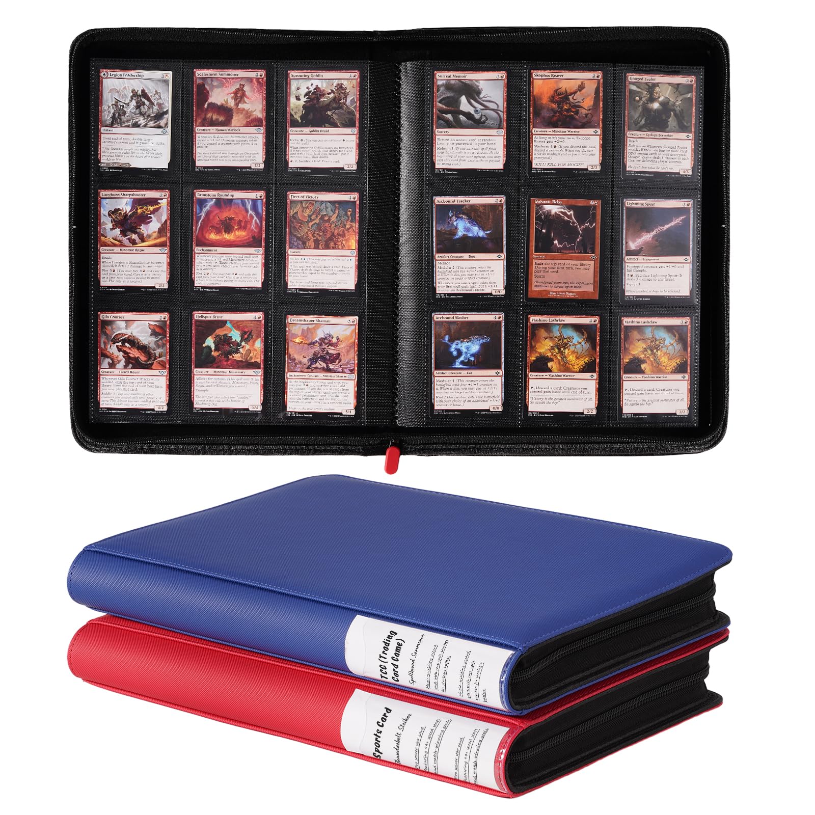 ProCase 2 Pack Trading Card Binder with Side Label; Holds 360 Trading Card with 9 Pockets; Premium Zipper Card Collection binder Album Folder for Sports Cards, TCG, MTG, PKM -Rednavy
