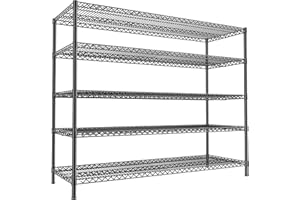 REIBII 55.5" W Storage Shelves 3200LBS Metal Shelving 5 Tier Wire Shelving Unit Garage Shelving Heavy Duty Metal Shelves for Storage Rack Commercial Adjustable Pantry Shelf, 55.5" W X 18''D X 71" H