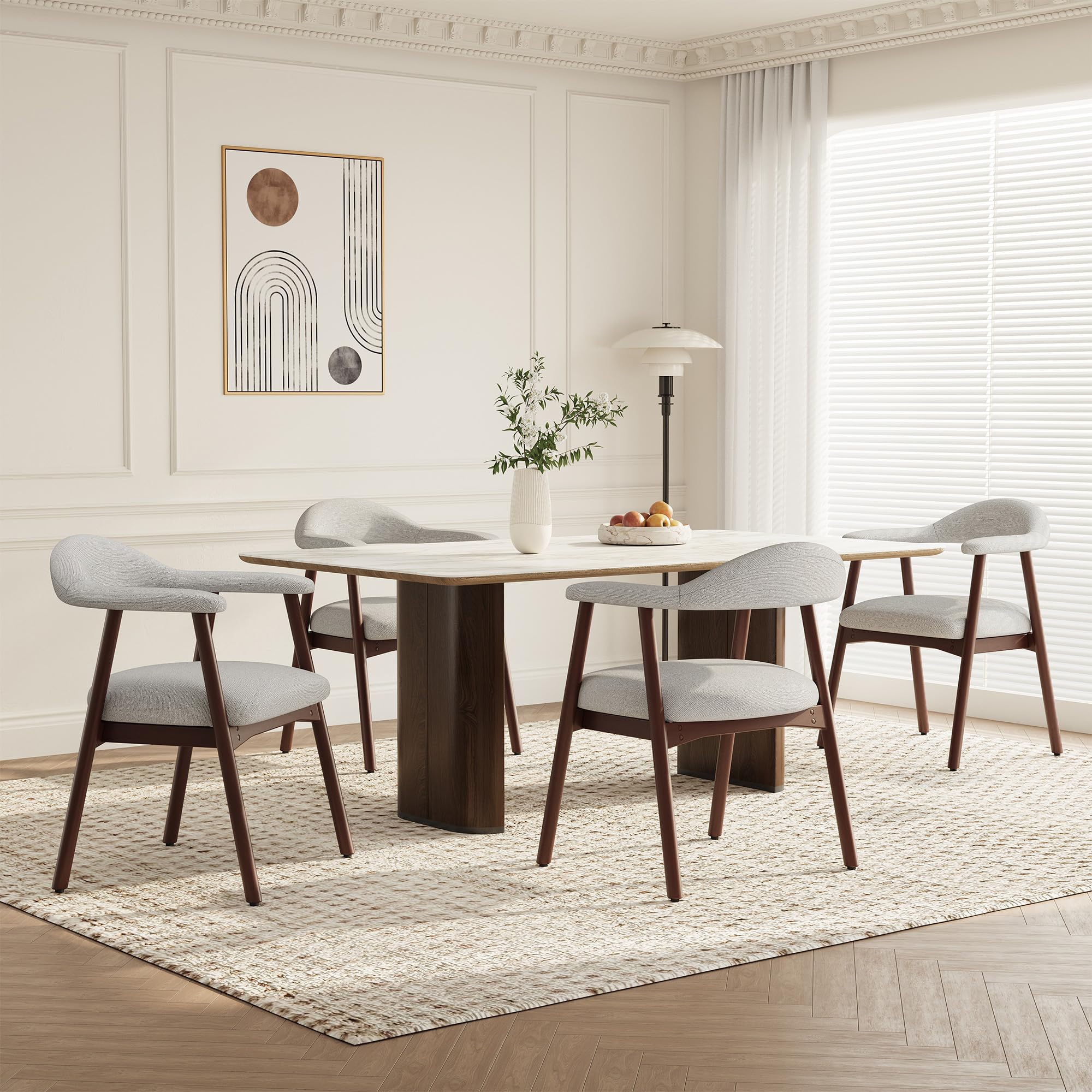 Photo 1 of ****PARTIAL SET, TABLE ONLY**** MALOL Wooden Dining Chair with Armrest Set of 4, Modern Fabric Upholstered Dining Room Chair with Curved Back and Wood Legs,Comfortable Accent Chairs for Kitchen Dining Room,Light Gray