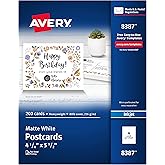 Avery Printable Postcards, 4.25" x 5.5", Matte White, 200 Blank Postcards for Inkjet Printers (8387)