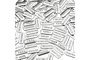 Hicarer 80 Pcs Word Charms Pendants Engraved Motivational Charms Pendants Jewelry Making Accessories for DIY Necklaces, Bracelets, Key Chains (Silver)