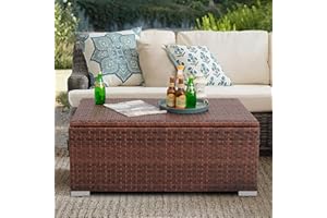 DIMAR GARDEN Outdoor Storage Coffee Table with Waterproof Cover,Patio Wicker Storage Table,42 Gallon Mixed Brown