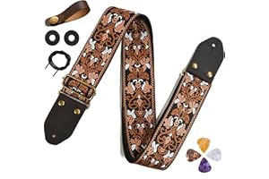 SSIUKLRR Guitar Strap,Cotton Guitar Straps with Crazy Horse Leather Ends,Strap Button for Bass,Electric,Acoustic Guitar Strap