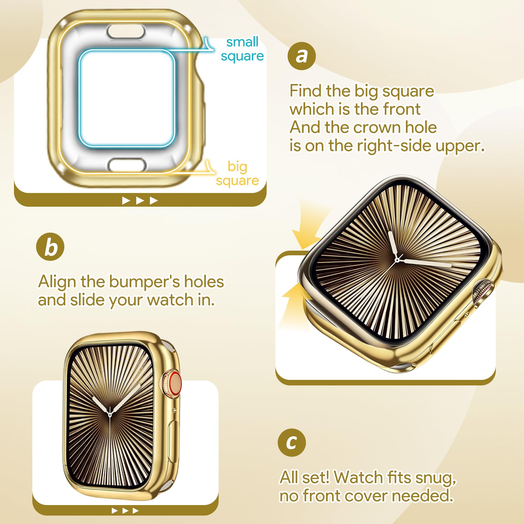 JR.DM 40mm Soft Flexible TPU Case Compatible for Apple Watch Series 6/5/4/SE Touchable Screen Lightweight Anti-Scratch All-Around Protector Thin Guard Shockproof Cover Shiny Bumper for iWatch, Gold