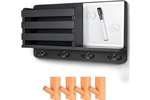 GSKirpa Wall Organizer with Coat Rack and Whiteboard for Hall Entryway, Key and Mail Holder with Shelf for Wall, Floating Wal