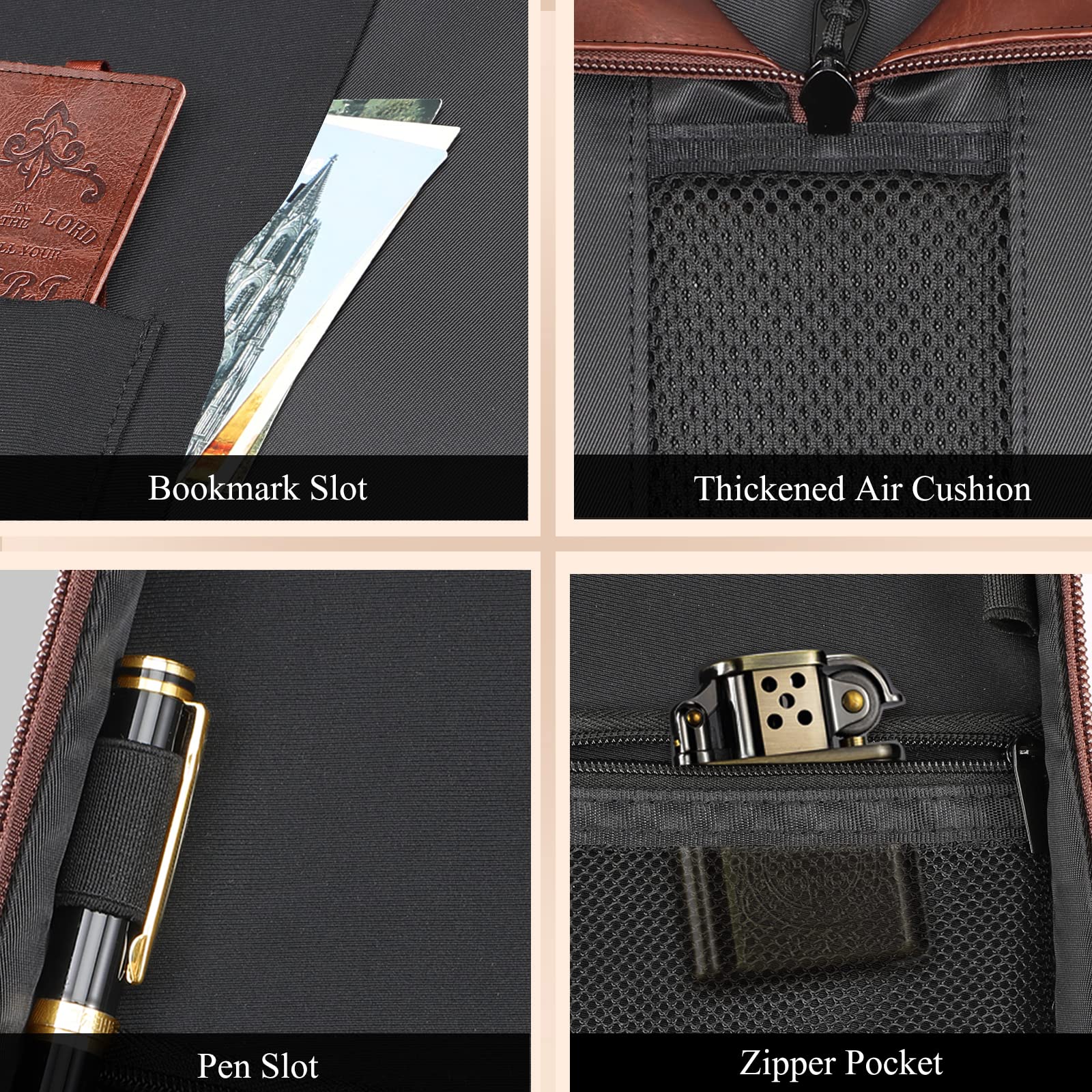 FINPAC Large Classic Bible Cover Vegan Leather Carrying Book Case Church Bag Bible Protective with Handle, Gift for Men, Women, Father, Mother, Friends, Brown