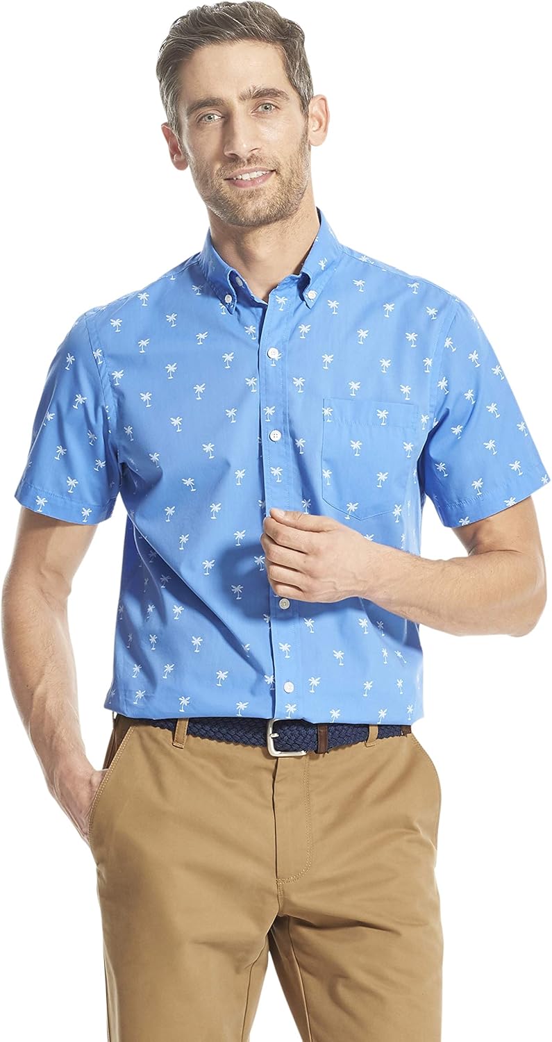IZOD Men's Breeze Short Sleeve Button Down Patterned Shirt at  Men’s Clothing store