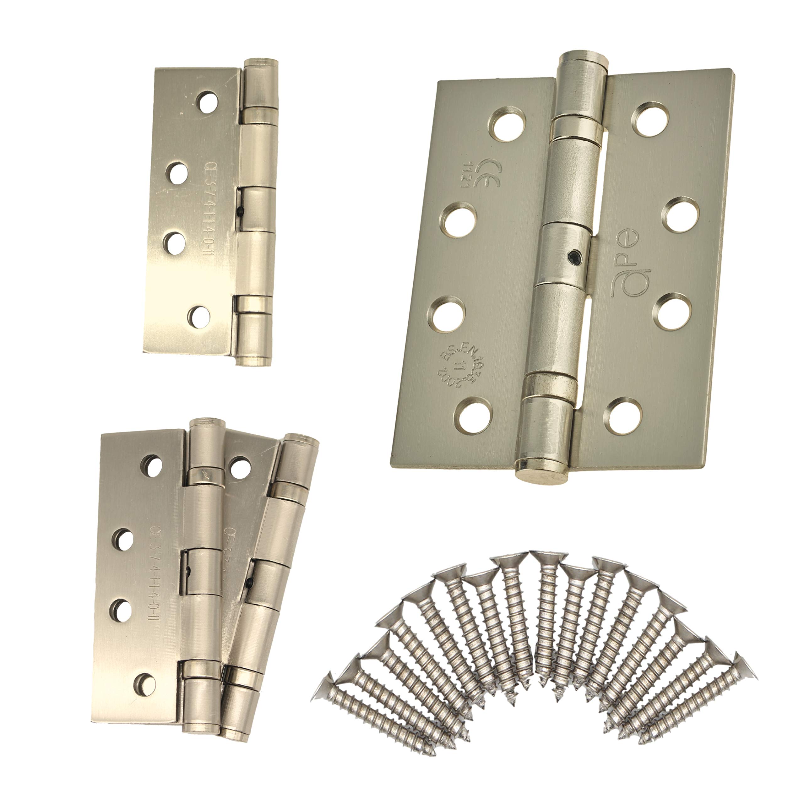 Door Hinges 4" 102mm Ball Bearing, 2 Pairs (4 Hinges) (Satin Nickel Plated)