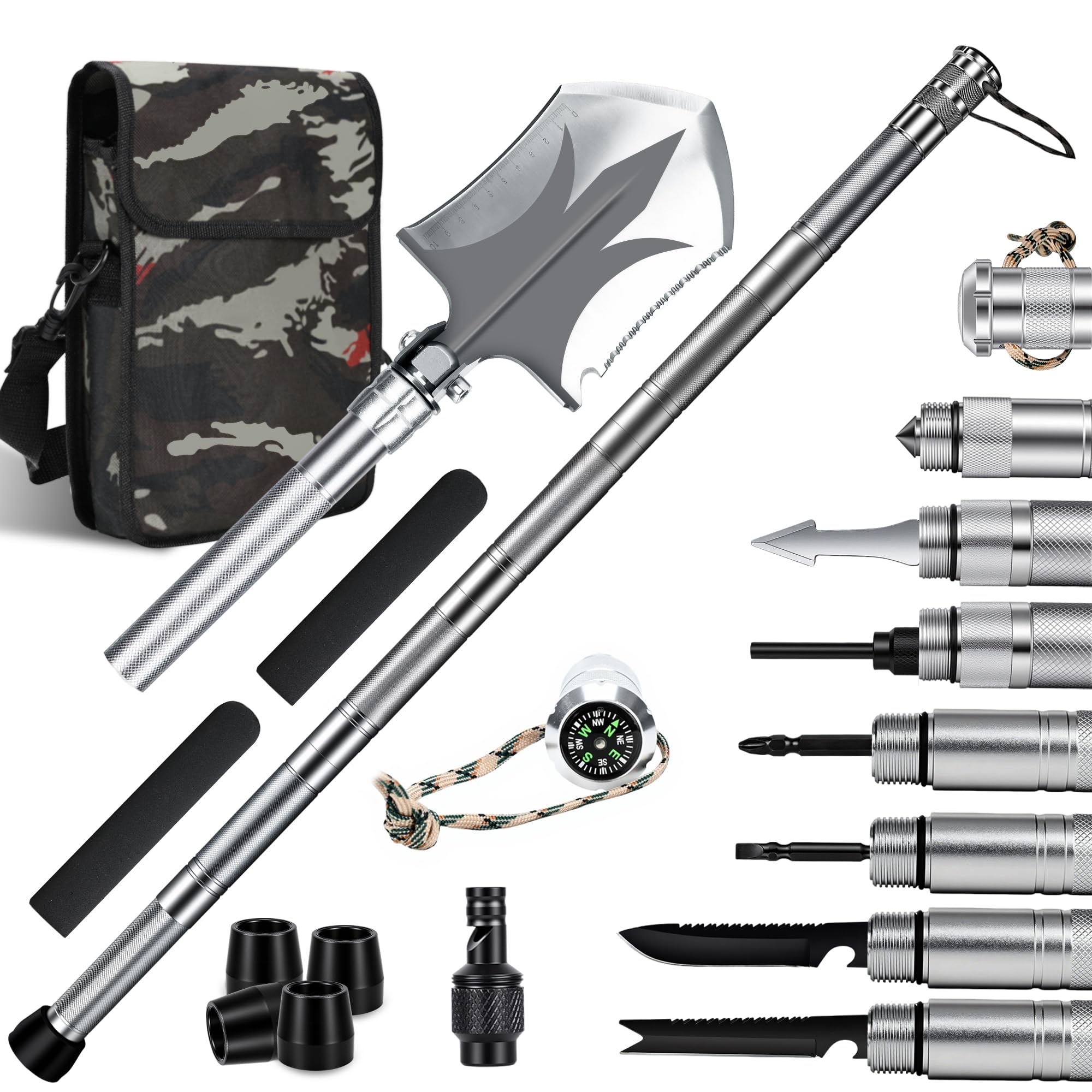 Photo 1 of Hiking Tactical Stick, Walking Staff with 16 in 1 Outdoor Multitool Gear, All-Terrain Camping Gear for Hiking & Trekking, Reliable Tactical Kit for Outdoor Adventures, 8 Tubes (Silvery)