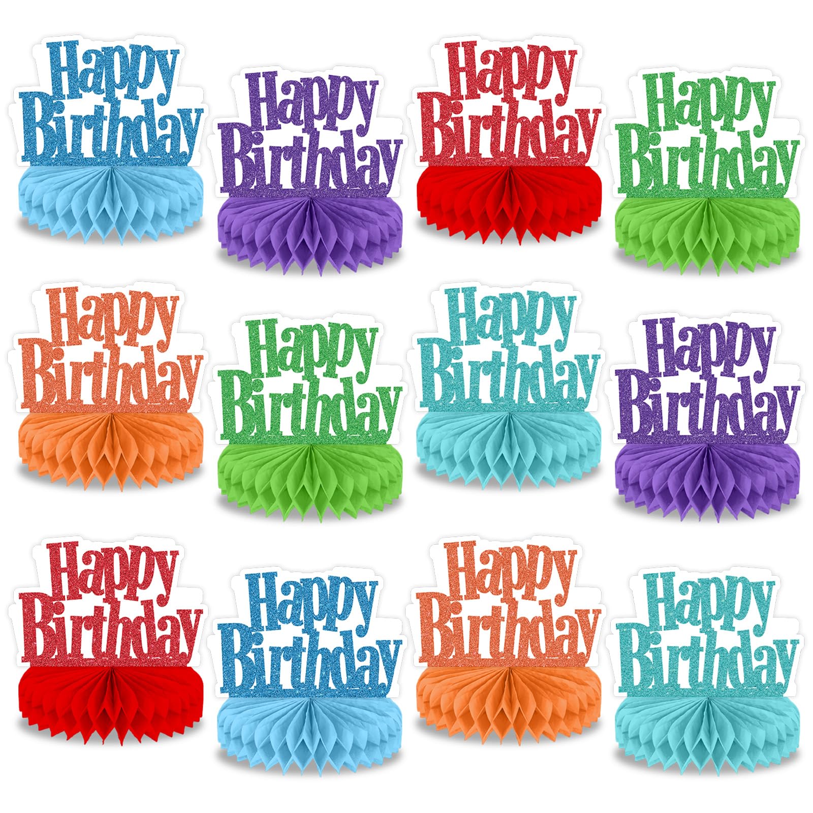 Photo 1 of 12Pcs Happy Birthday Centerpieces Colorful Birthday Party Decorations Glitter Happy Birthdays Table Honeycomb Centerpieces Decor Table Toppers Ornaments for Glitter Bday Themed Party Supplies Favors
