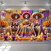 BlissYard Dia de Los Muertos Banner 71x43 in Skeleton Couple Party Decor | Day of the Dead Background, Sugar Skull Fiesta Banner for Fiesta, Wall and Photo Booth, Skeleton Couple Artwork
