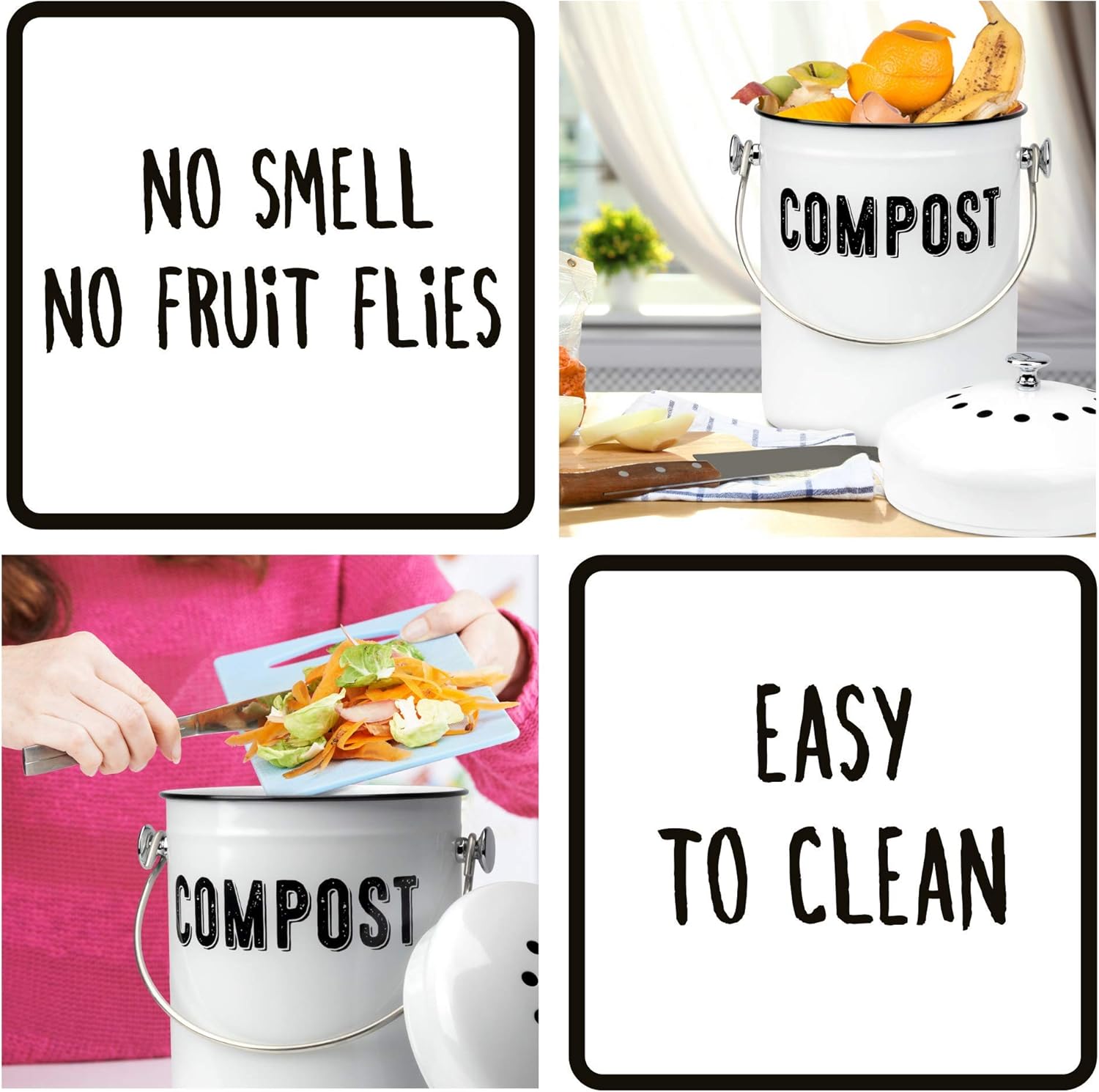 Granrosi Stylish Farmhouse Kitchen Compost Bin - 100% Rust Proof w/Non Smell Filters - Easy Clean 1.3 Gallon Container Looks Fabulous on Your Kitchen Countertop : Garden & Outdoor