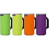 Beautyflier Pack of 4 Anti-Slip Embossed Neoprene Bottle Insulator Sleeve Thick Collapsible Drink Can Sleeve Cover For Camping Party (12oz Slim, Handle)