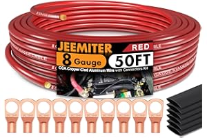 Jeemiter 8 Gauge Wire, 50ft Copper Clad Aluminum CAA, Primary Automotive Wire, Car Amplifier Power & Ground Cable, RV Trailer