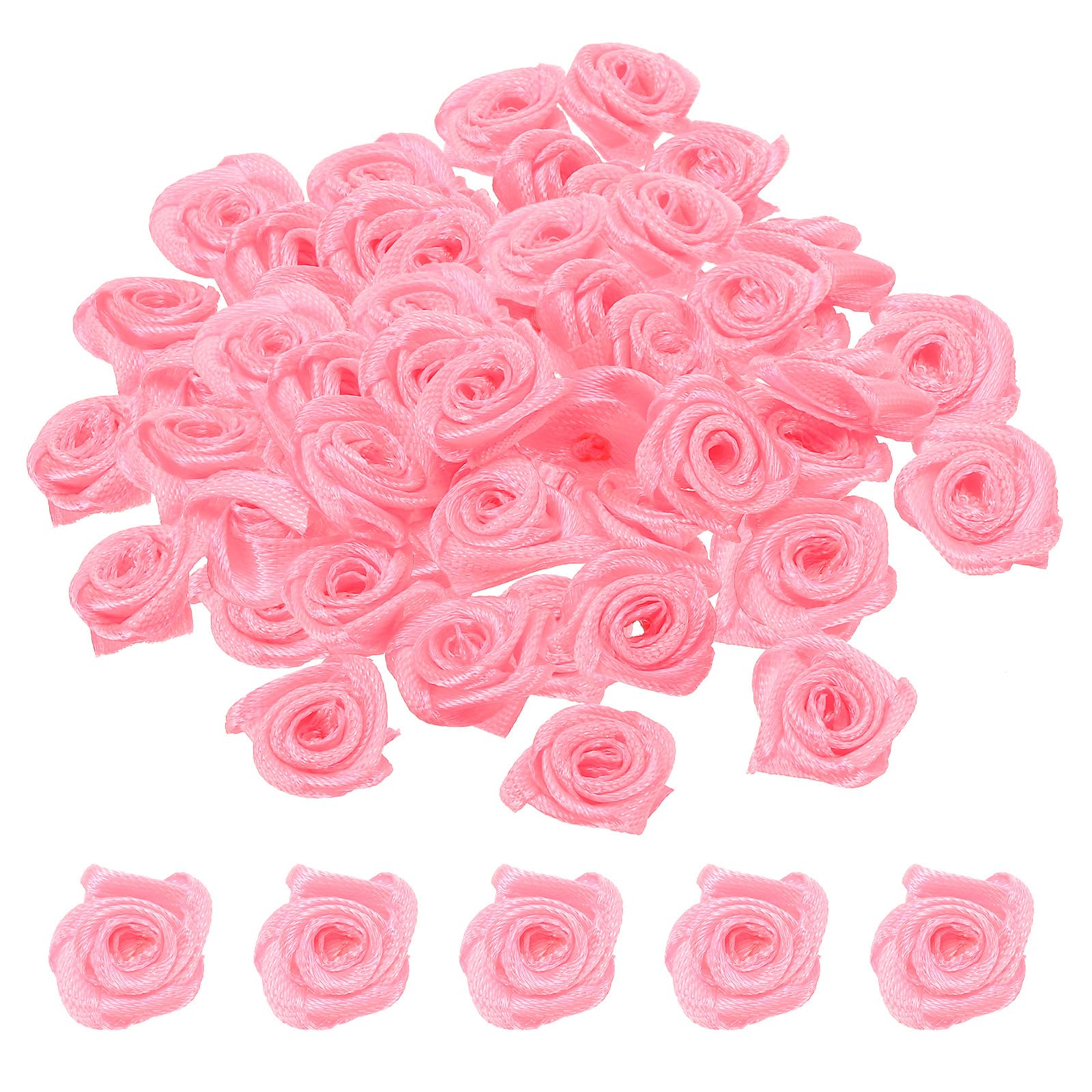 PATIKIL 0.6" Mini Satin Ribbon Roses, 50 Pcs Tiny Fabric Flowers Embellishments Rosettes Applique for DIY Crafts and Wedding, Pink — image 1