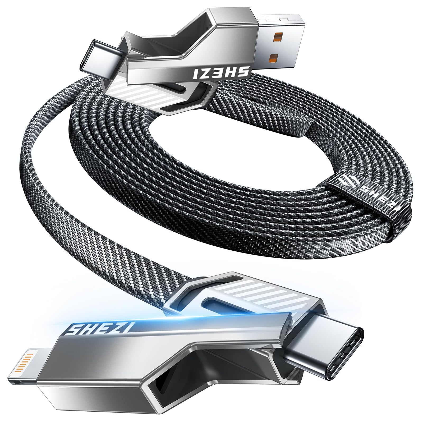 Photo 1 of [One is Enough] 4-in-1 Compatible with USB C to Lightning Cable, 60W High-Speed Charging & Fast Data Transfer,CarPlay & Android Auto Support Multi Charger Cord Combo for iPhone/Samsung/iPad,3FT