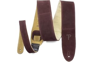 P PERRI'S LEATHERS LTD. Perri's Leathers, Suede Guitar Strap, Sheepskin Pad, Burgundy, Anti-Slip, Classic, Suitable for Each Level, Standard Size, 41" to 56" Inches Compatible with All Button Lock Systems