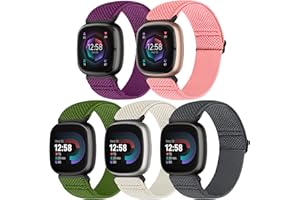 Bcuckood Compatible with Fitbit Versa 4/Versa 3/Sense 2/Sense Band Women Men, 5 Pack Elastic Nylon Soft Adjustable Stretchy Solo Loop Replacement Strap for Women Men