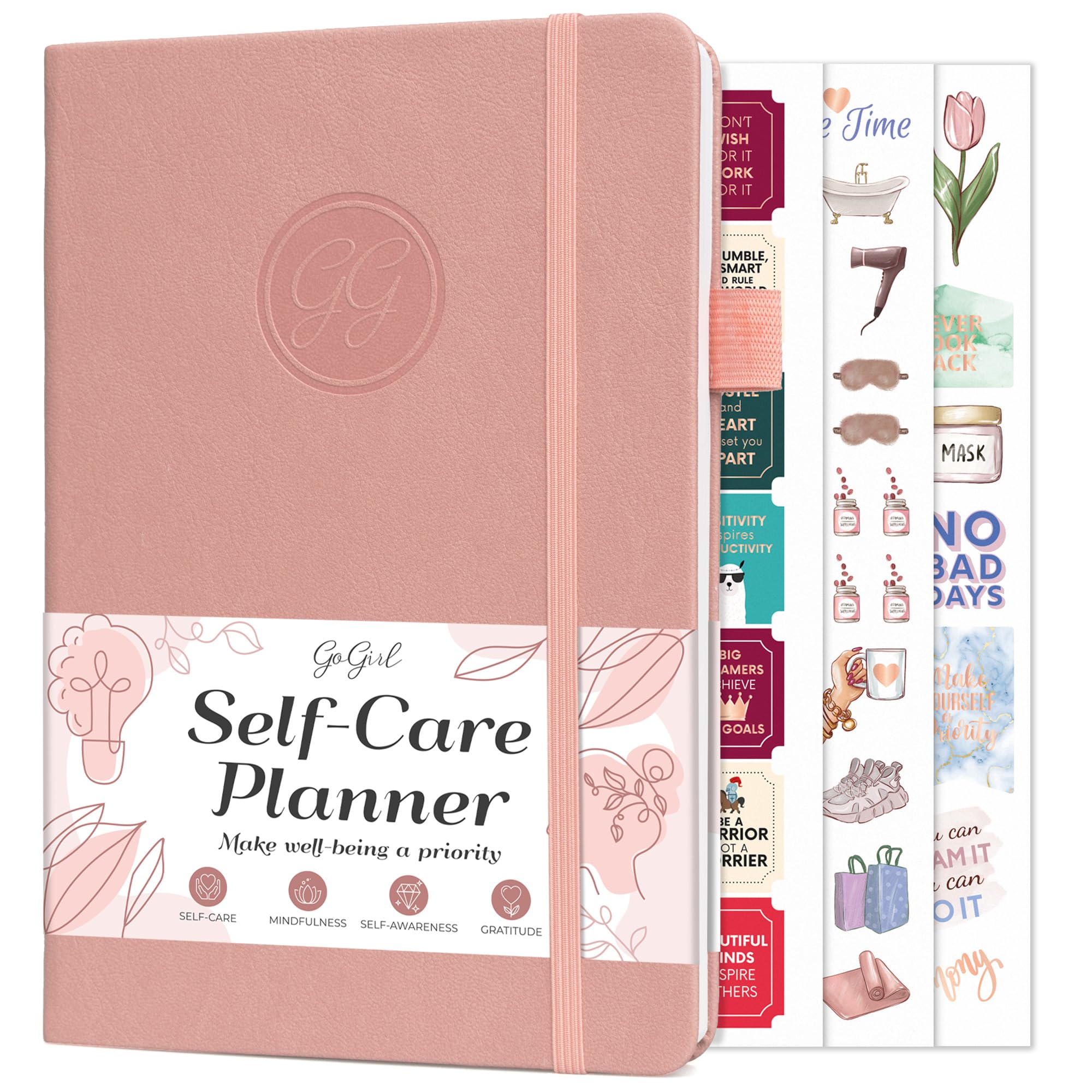 GoGirl Self-care Journal – Daily Mental Health Notebook with Mood & Wellness Trackers – Personal Development, Meditation & Reflection Journal for Women – Hardcover, Lasts 3 Months (Powder Rose)