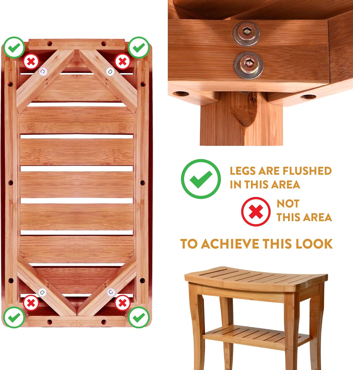Bambusi Shower Bench Stool with Shelf - Bamboo Spa Bathroom Decor - Wood Seat Bench for Indoor or Outdoor Use: Health & Personal Care