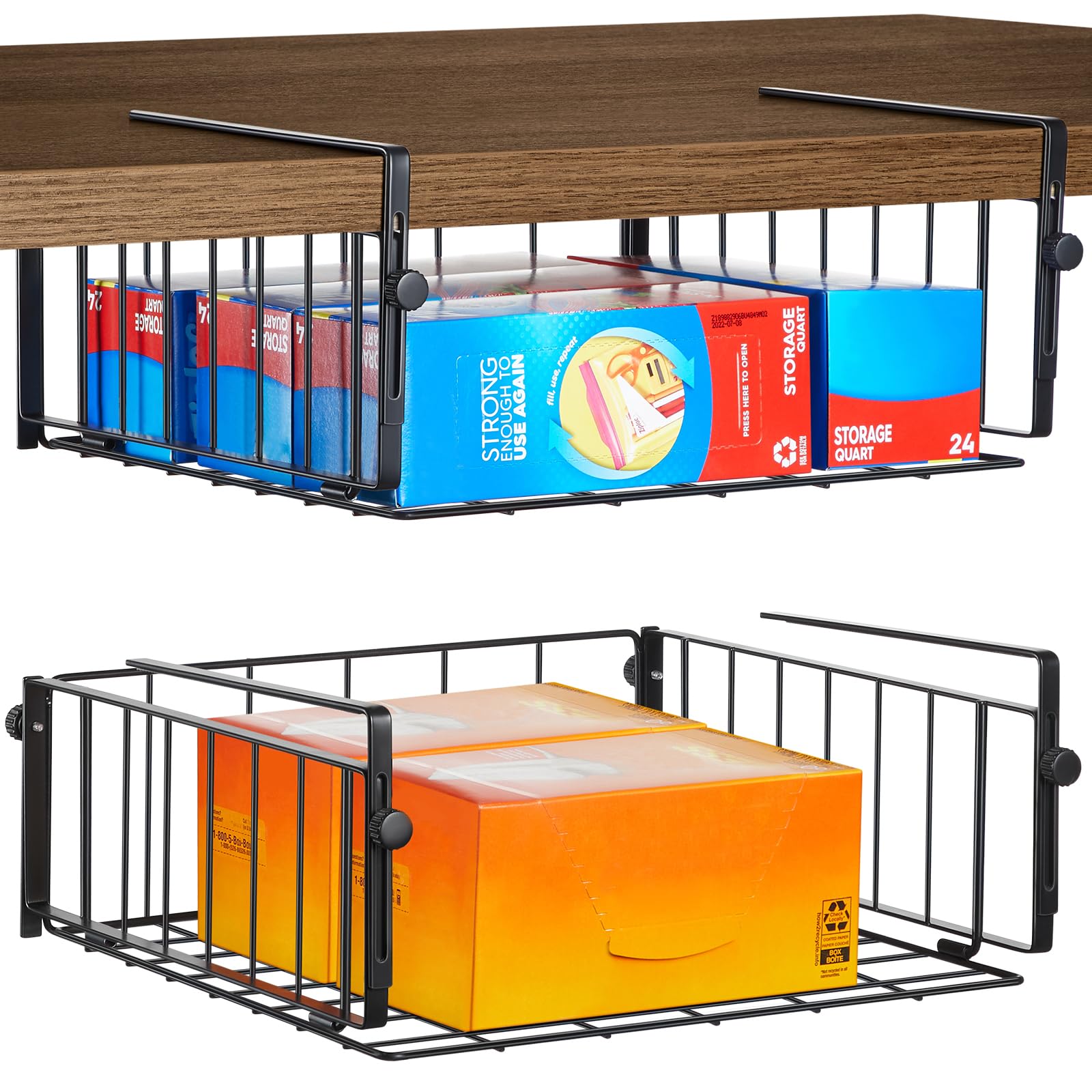 AmonHouseware 2 Pack Hanging Under Shelf Storage Basket,Adjustable ...