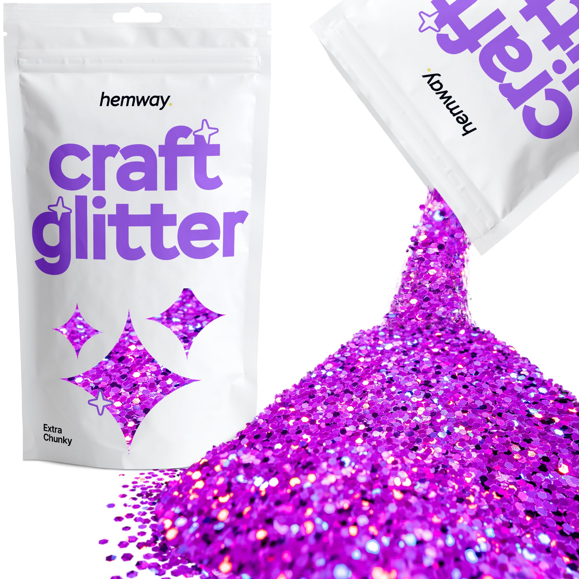 Hemway Craft Glitter Purple Holographic 100g Extra Chunky Glitter for Crafts, Resin, Cosmetic, Nail, Face, Body, Festival, Tumblers, Art, Candle, Crafting