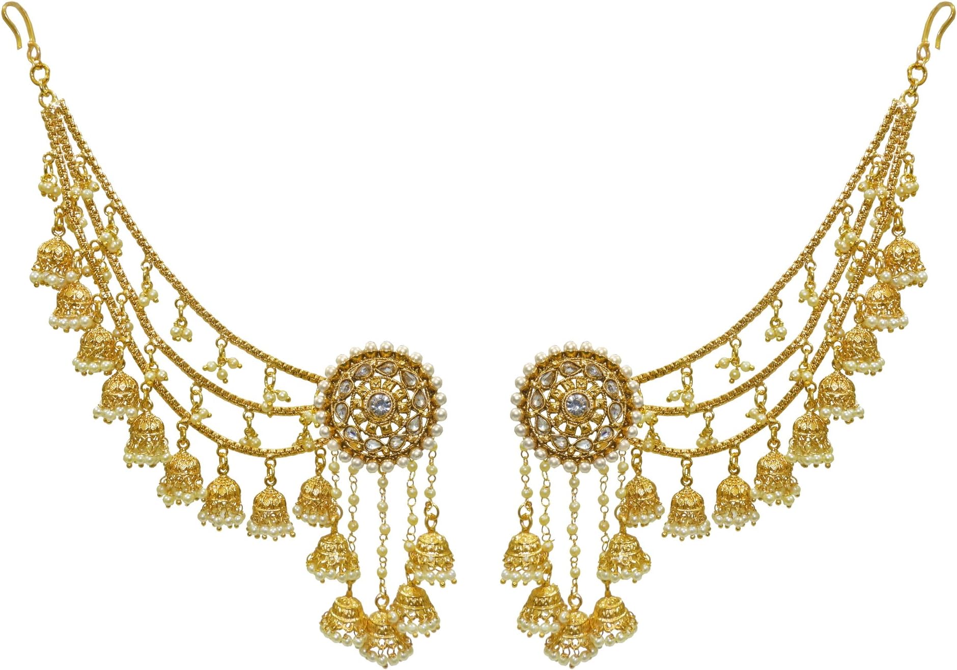 Babosa Sakhi Bahubali Earring Indian Polki Bollywood Bridal wear Antique Jhumki Jhumka with Detachable Kaan Sahara Chain