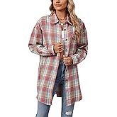 Zontroldy Womens Button Down Flannel Plaid Shirts Mid Long Casual Boyfriend Buffalo Pockets Shirt Jacket Shacket Coat