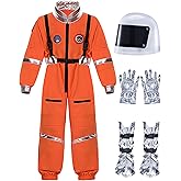 Cuffbow 4 Pcs Astronaut Costume Kids for Halloween, Space Helmet Jumpsuit Gloves Shoe Covers Set for Child Teen Boys