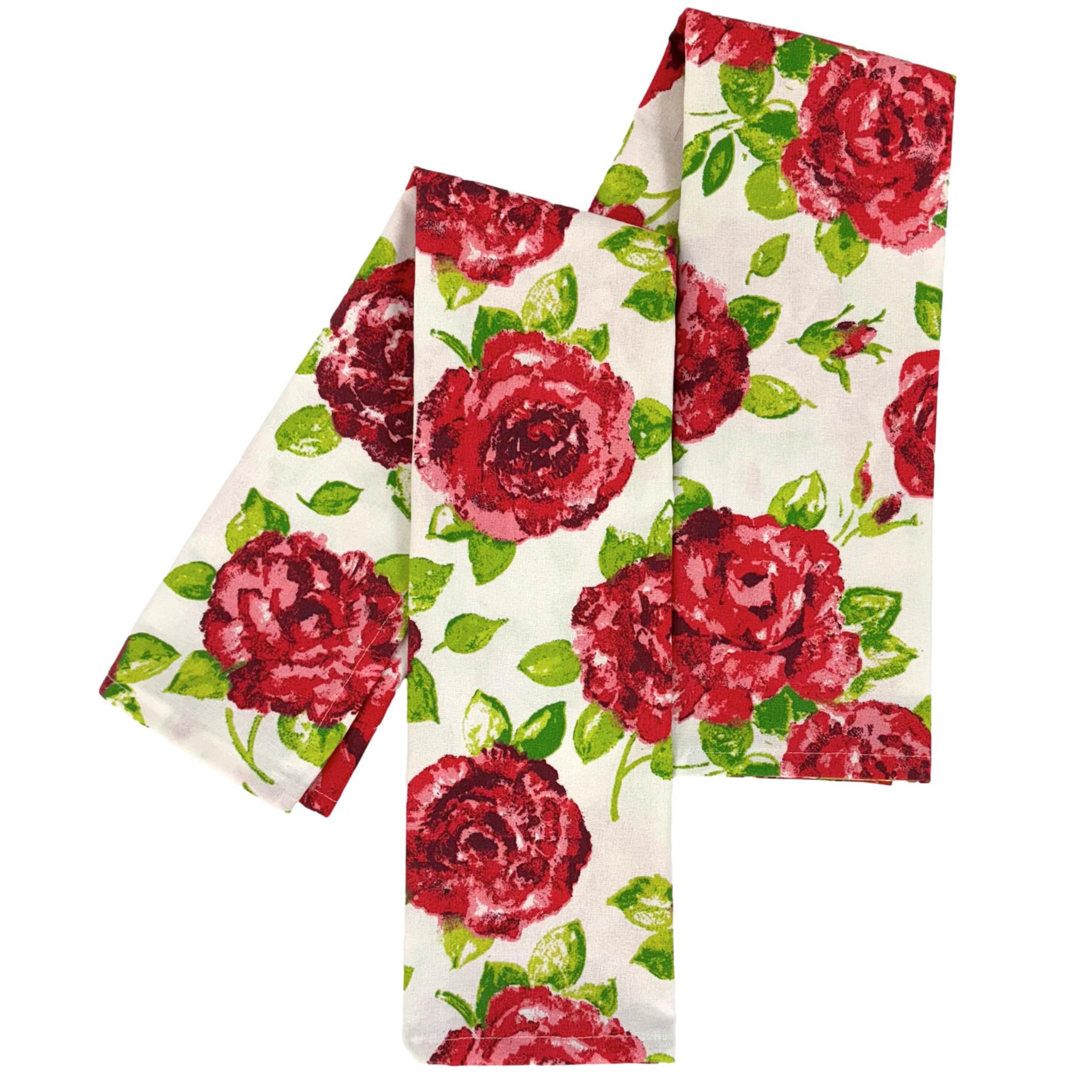 Ragged Rose Tea Towels for Kitchen - 50 cm x 70 cm Pair of Kitchen Cloths for Drying Dishes, Wiping Countertops, & Handling Pots - Machine Washable & Durable - Pink Rose, Pack of 2