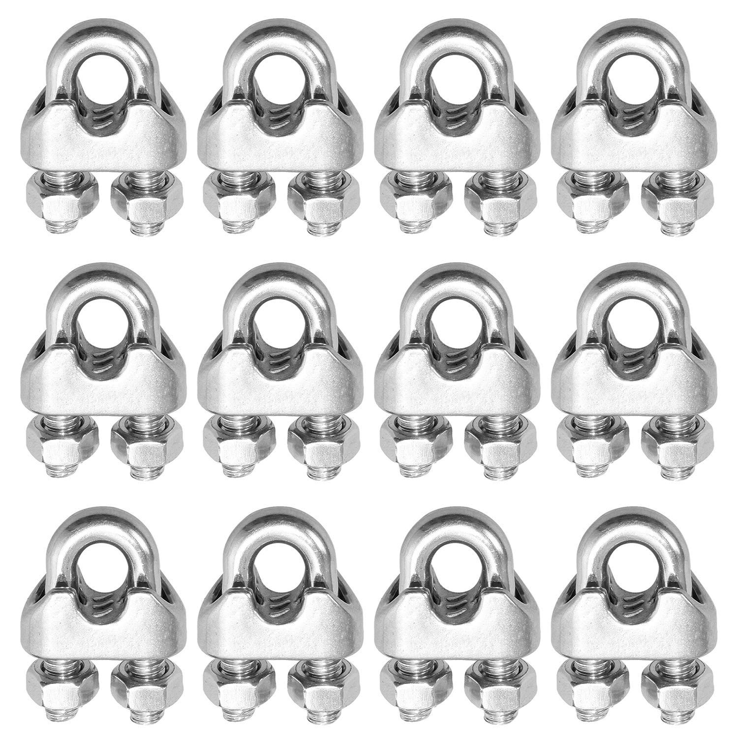 Photo 1 of 1/4 Inch 6mm Wire Rope Clamps Clip 304 Stainless Steel Cable Clip Fastener 12 Pcs