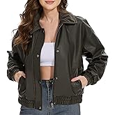 Fahsyee Women's Faux Leather Jacket Oversized Moto Biker Coat Vintage with Corduroy Collar S-XXL