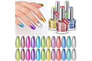 SAVILAND Chrome Nail Polish Set: 12 Colors Mirror Metallic Glitter Nail Polish 0.34oz Holographic Red Silver Pink Nail Polish Quick-Dry Base Top Polish Coat for Fingernail Toenail French Manicure Art