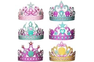 chiazllta 12 Pcs Paper Mermaid Party Favor Hats Mermaid Birthday Party Crowns Headbands for Girls Under the Sea Ocean Decorations Favor Supplies, 6 styles