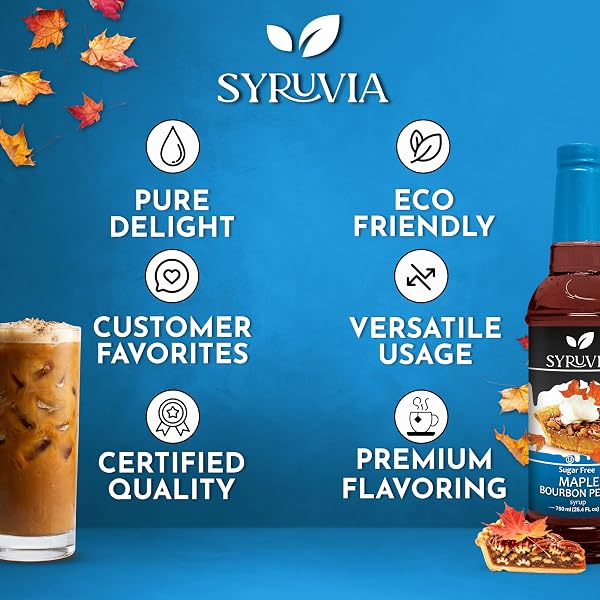 SYRUVIA SUGAR FREE COFFEE SYRUP, MAPLE BOURBON PECAN FLAVORED SYRUP FOR DRINKS, LATTES, AND DESSERTS – 25.4 FL OZ