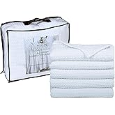 HILLFAIR 100% Cotton Blanket- 120" x 120" XXL Oversized King Bed Blankets - Family Size 10 ft x 10 ft Big - All Season Soft Cozy Breathable Blankets for Bed - Extra Large King Cotton Blanket- White