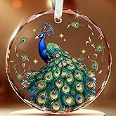 MALFIRST Peacock Christmas Ornament – Glass Peacock Ornament for Christmas Tree, Pea Cock Hanging Decoration, Pea Cock Ornaments for Home Décor, Holiday Bird Tree Decorations & Gifts